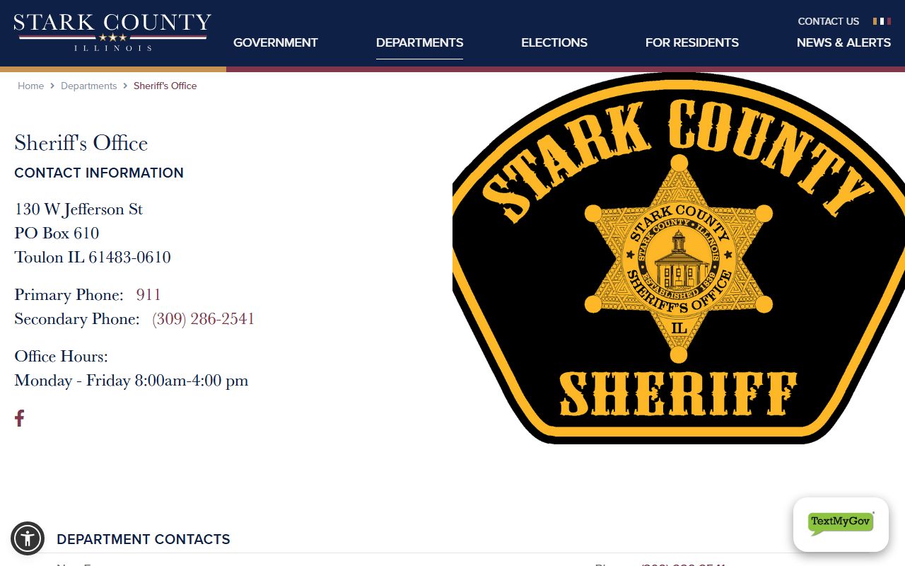 Stark County Jail sheriff office contact page